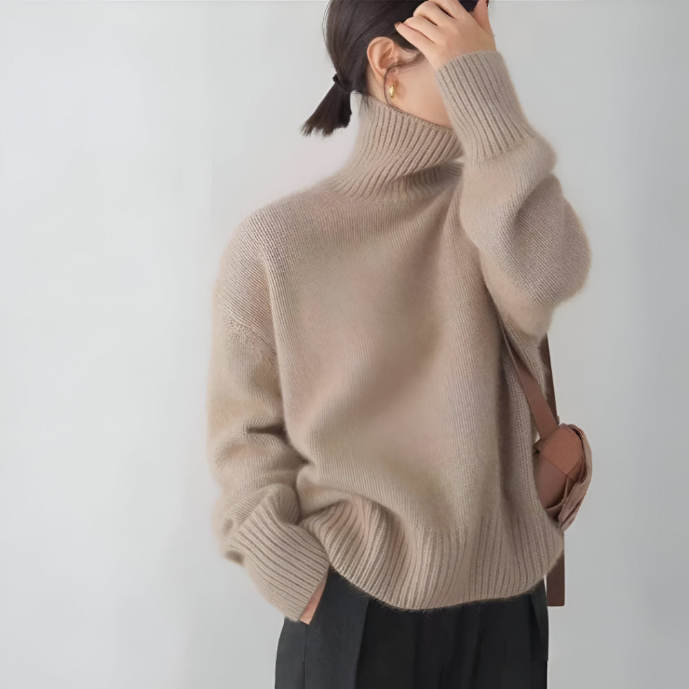 Women's Oversized Turtleneck Knit Sweater Cozy Long Sleeve