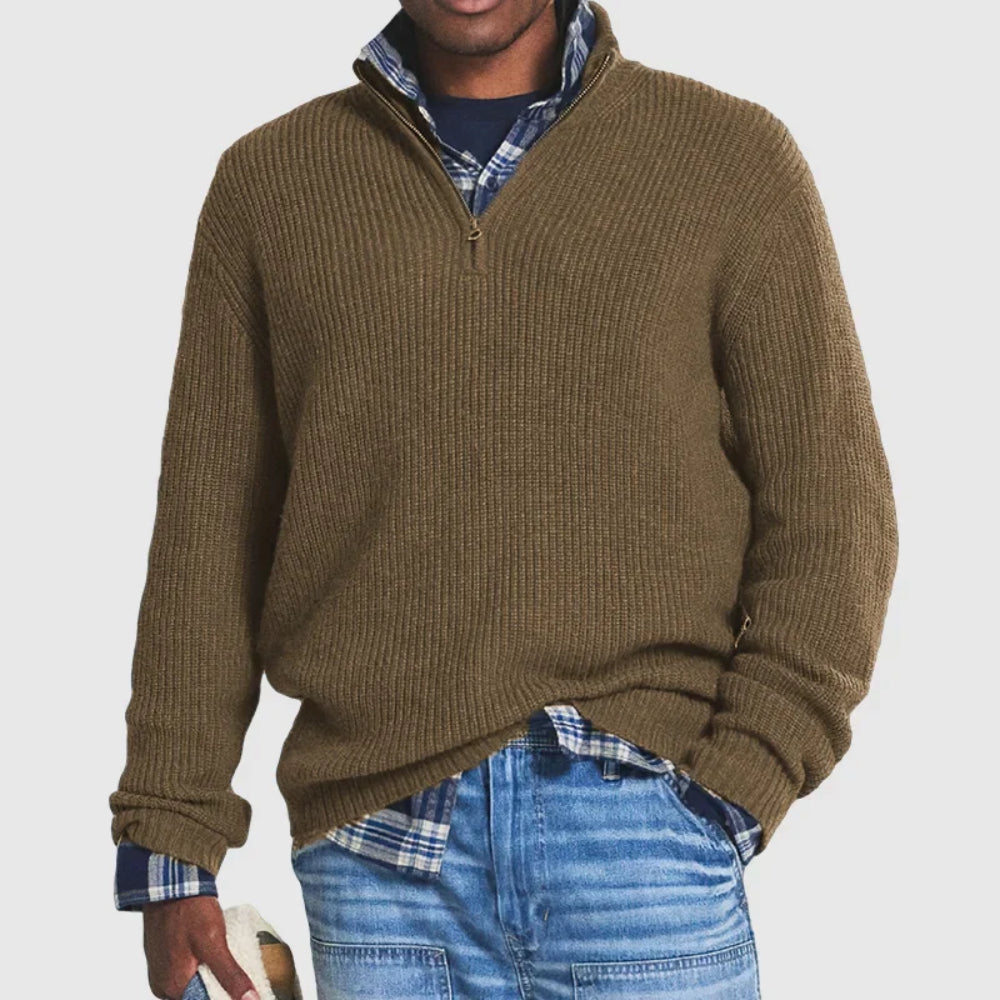 Men's Cable Knit Long Sleeve Sweater V Neck Pullover