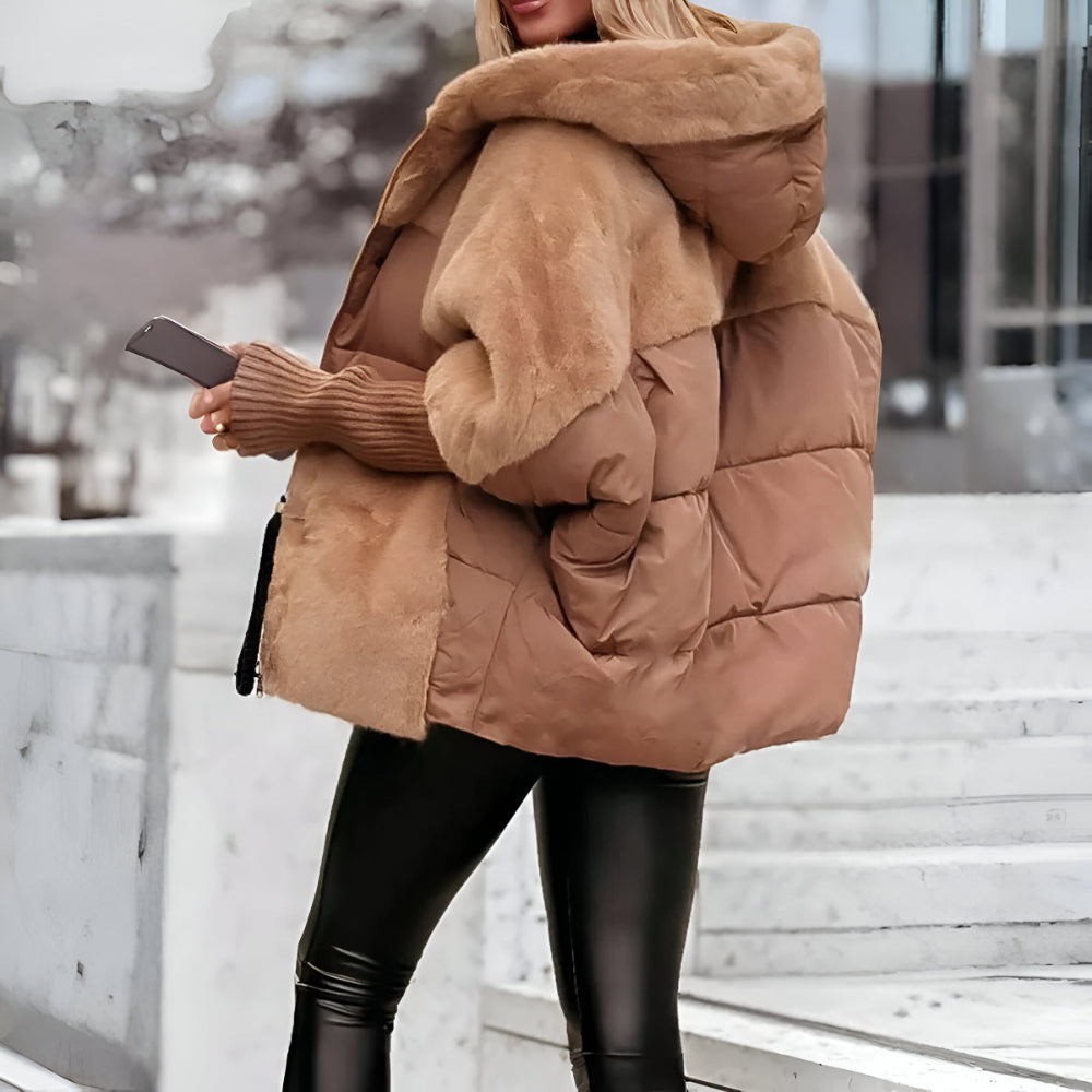 Women's Oversized Faux Fur Hooded Puffer Jacket Quilted Warm