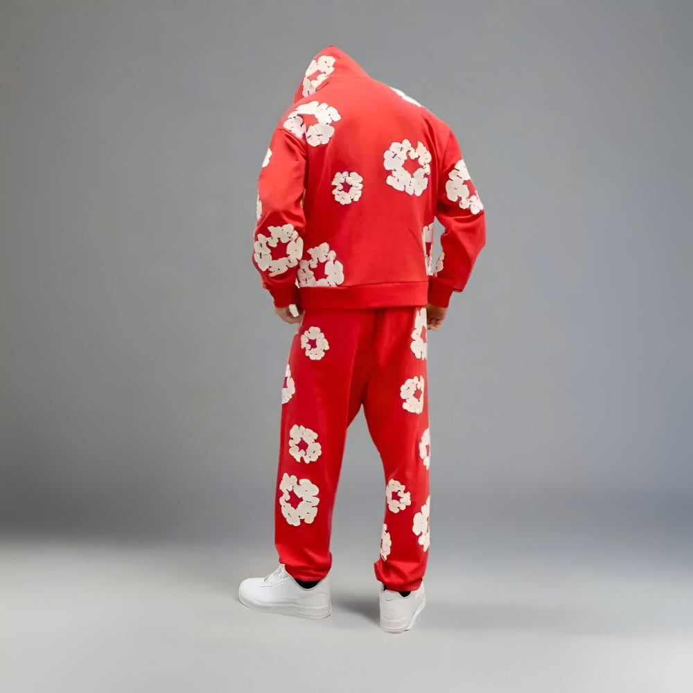 Men's Hoodie Set Floral Print Tracksuit Streetwear Outfit