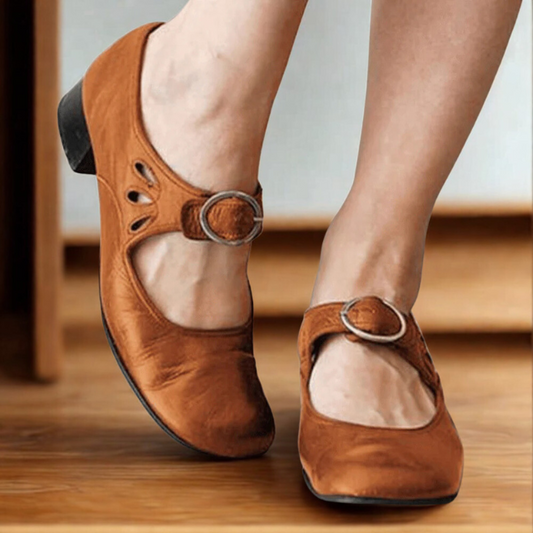 Women’s Leather Slip-On Shoes with Low Heel for Everyday Comfort