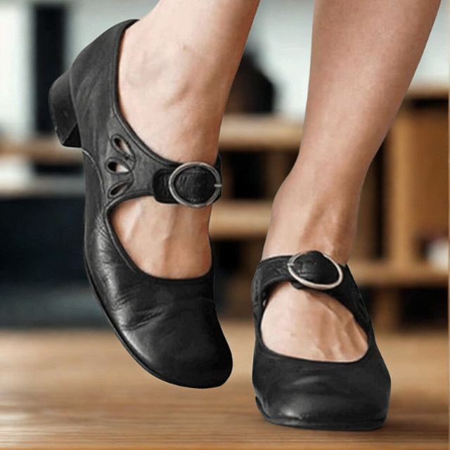 Women’s Leather Slip-On Shoes with Low Heel for Everyday Comfort