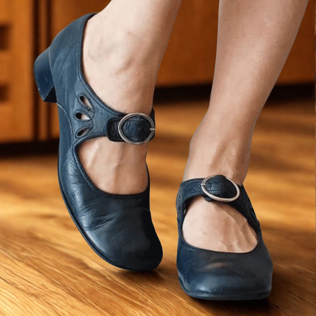 Women’s Leather Slip-On Shoes with Low Heel for Everyday Comfort