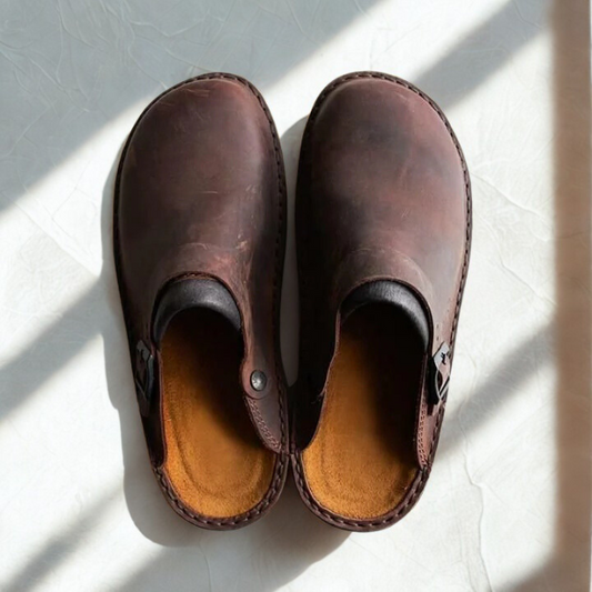 Mens Slippers Leather Orthopedic Comfort Indoor House Shoes