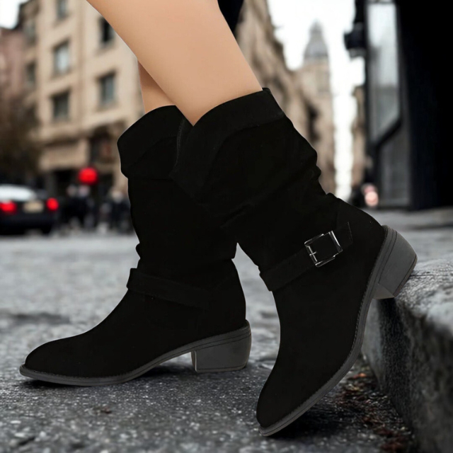 Women’s Suede Boots Faux Suede Low Heel Wide Fit Ankle Boots