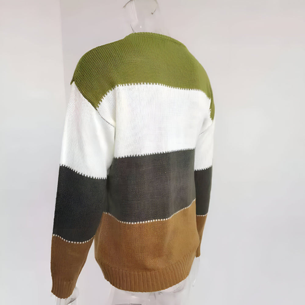 Women's Cozy Relaxed Color Block Knit Sweater Long Sleeve