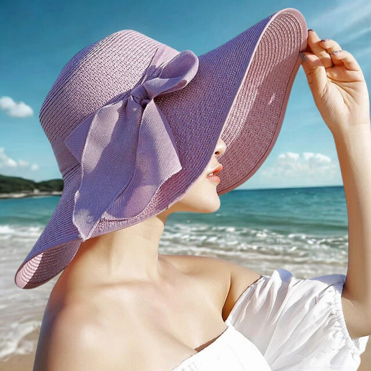 Wide Brim Straw Sun Hat for Women with Bow Summer Beach Hat