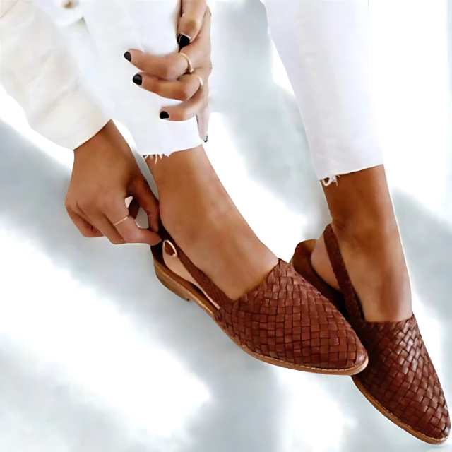 Women's Woven Leather Slingback Flat Mules Slip On Casual Shoes