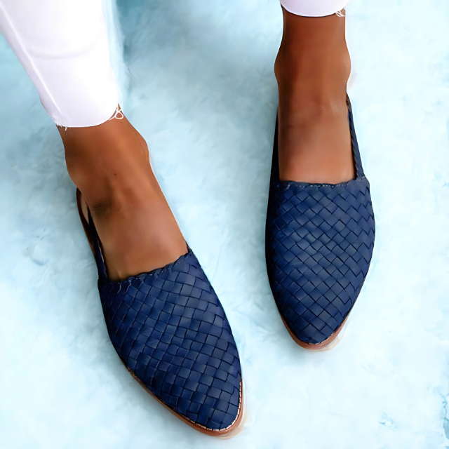 Women's Woven Leather Slingback Flat Mules Slip On Casual Shoes