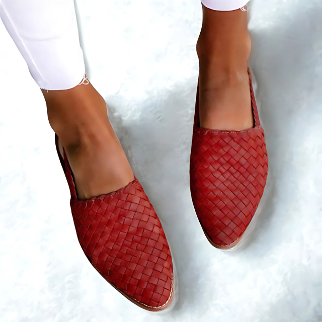 Women's Woven Leather Slingback Flat Mules Slip On Casual Shoes