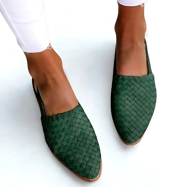 Women's Woven Leather Slingback Flat Mules Slip On Casual Shoes