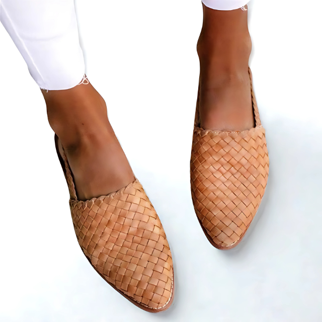 Women's Woven Leather Slingback Flat Mules Slip On Casual Shoes