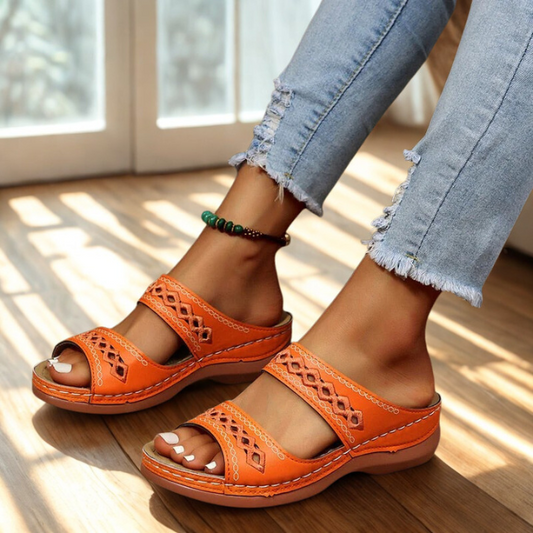Women Sandals Open Toe Embroidered Straps Summer Flat Shoes