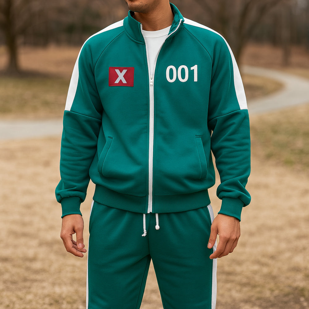 Men’s Cosplay Athletic Tracksuit Set Zip Front Number Badge