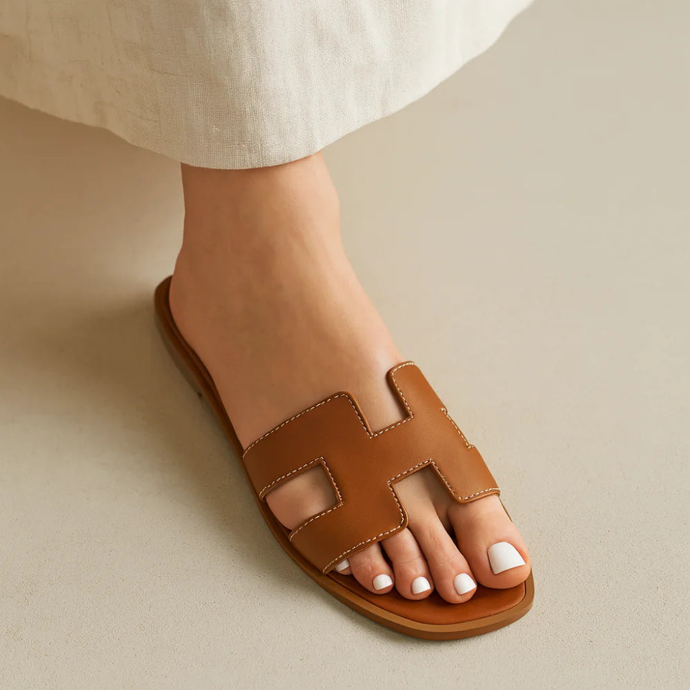 Women’s Leather Sandals Flat Summer Slip-On Comfort Shoes