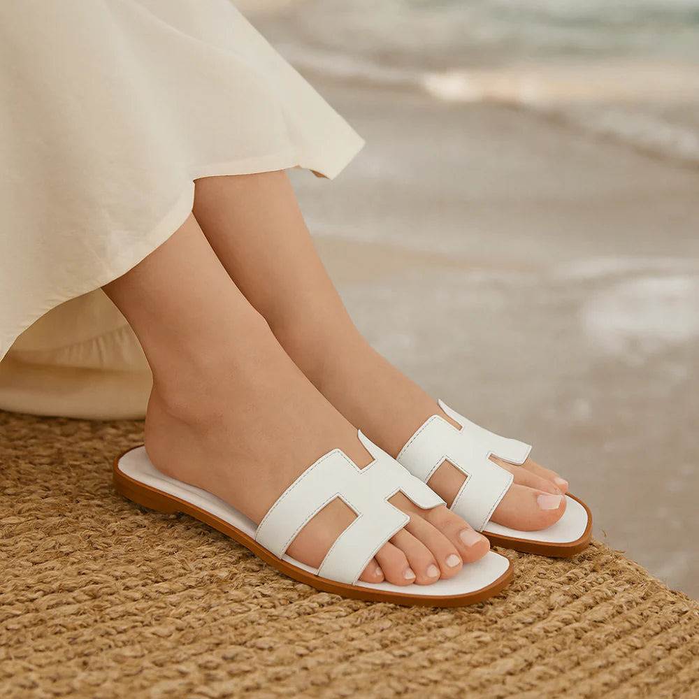 Women’s Leather Sandals Flat Summer Slip-On Comfort Shoes