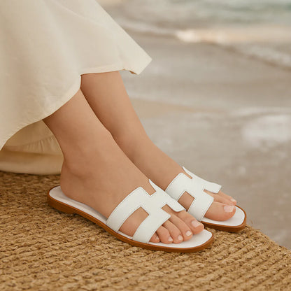 Women’s Leather Sandals Flat Summer Slip-On Comfort Shoes