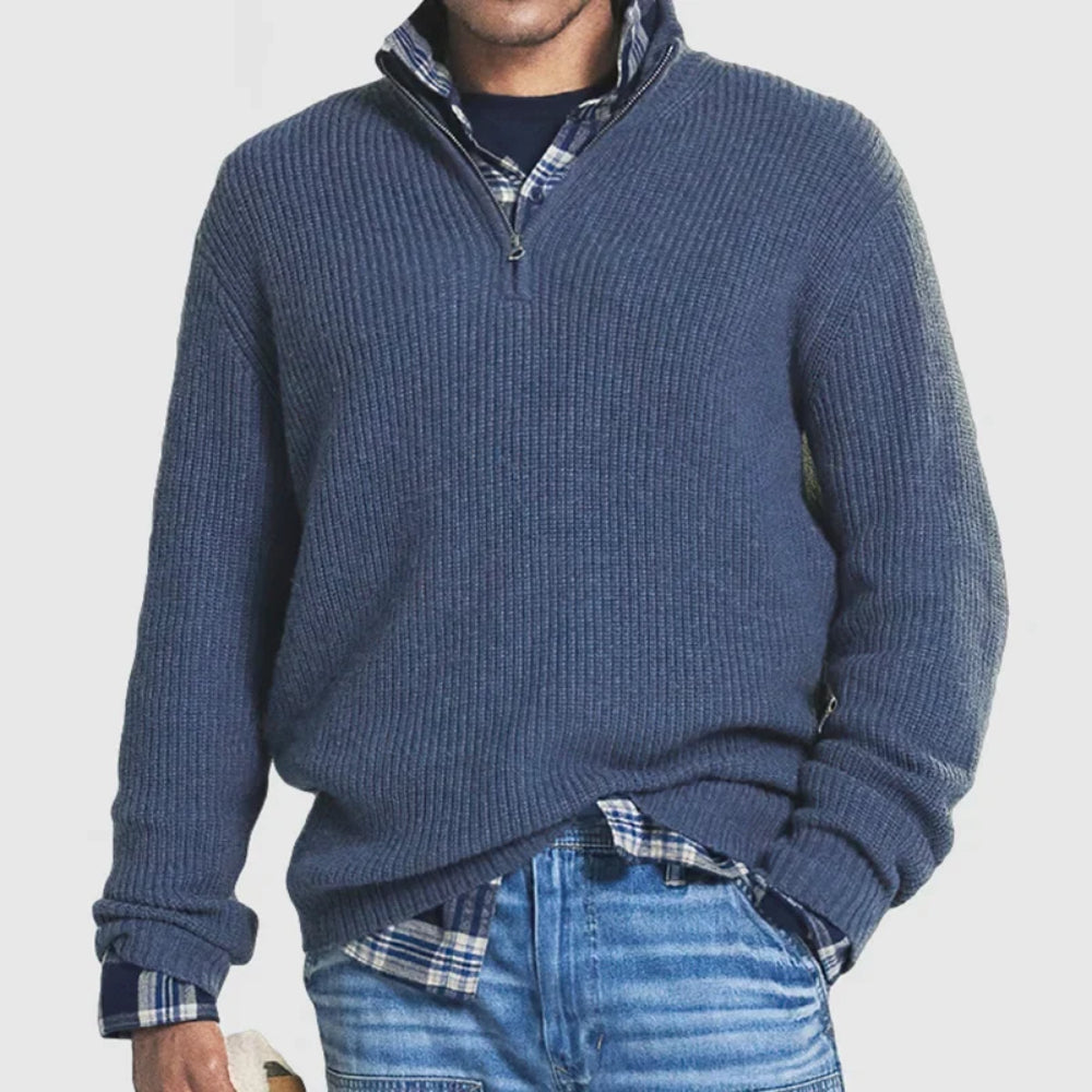 Men's Cable Knit Long Sleeve Sweater V Neck Pullover