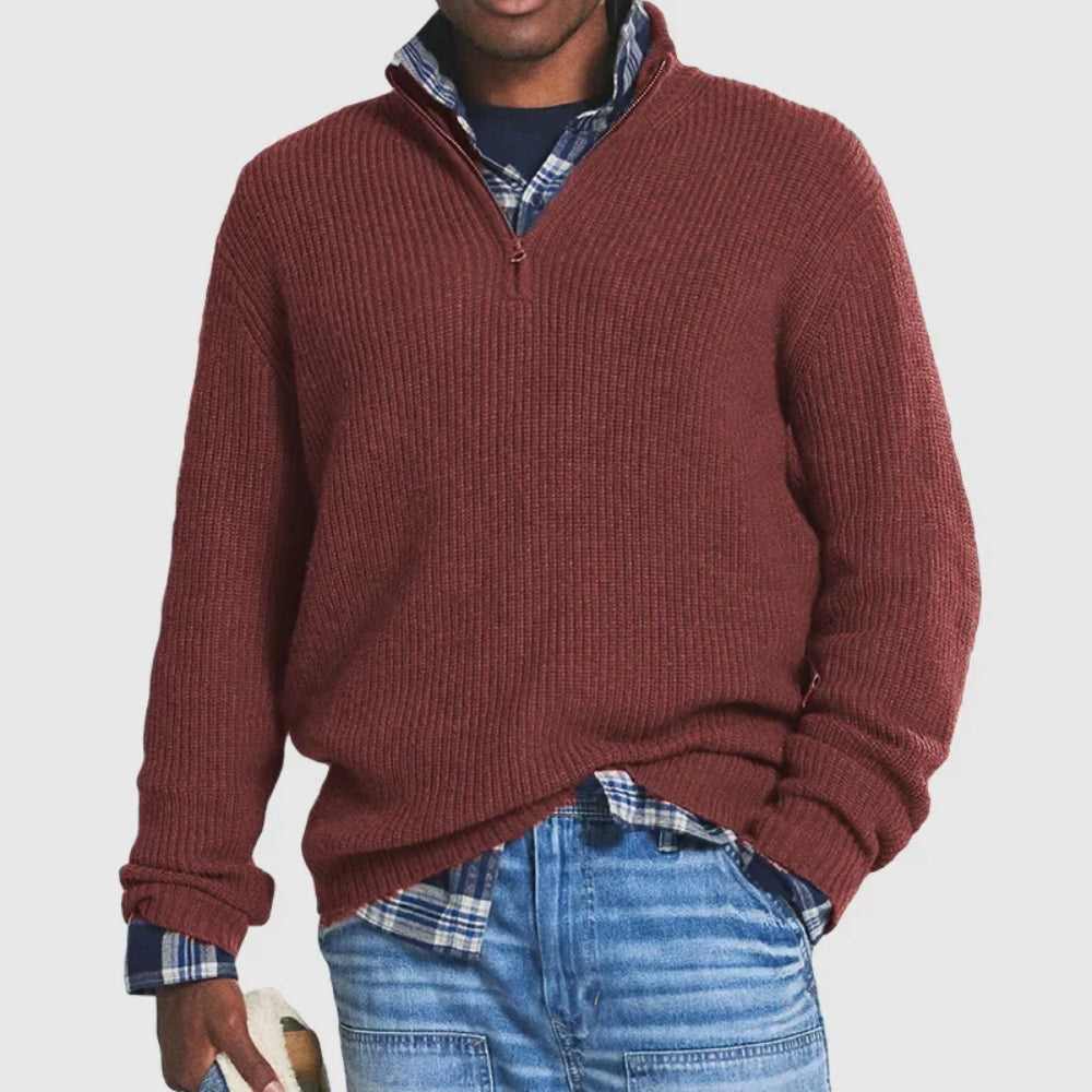 Men's Cable Knit Long Sleeve Sweater V Neck Pullover