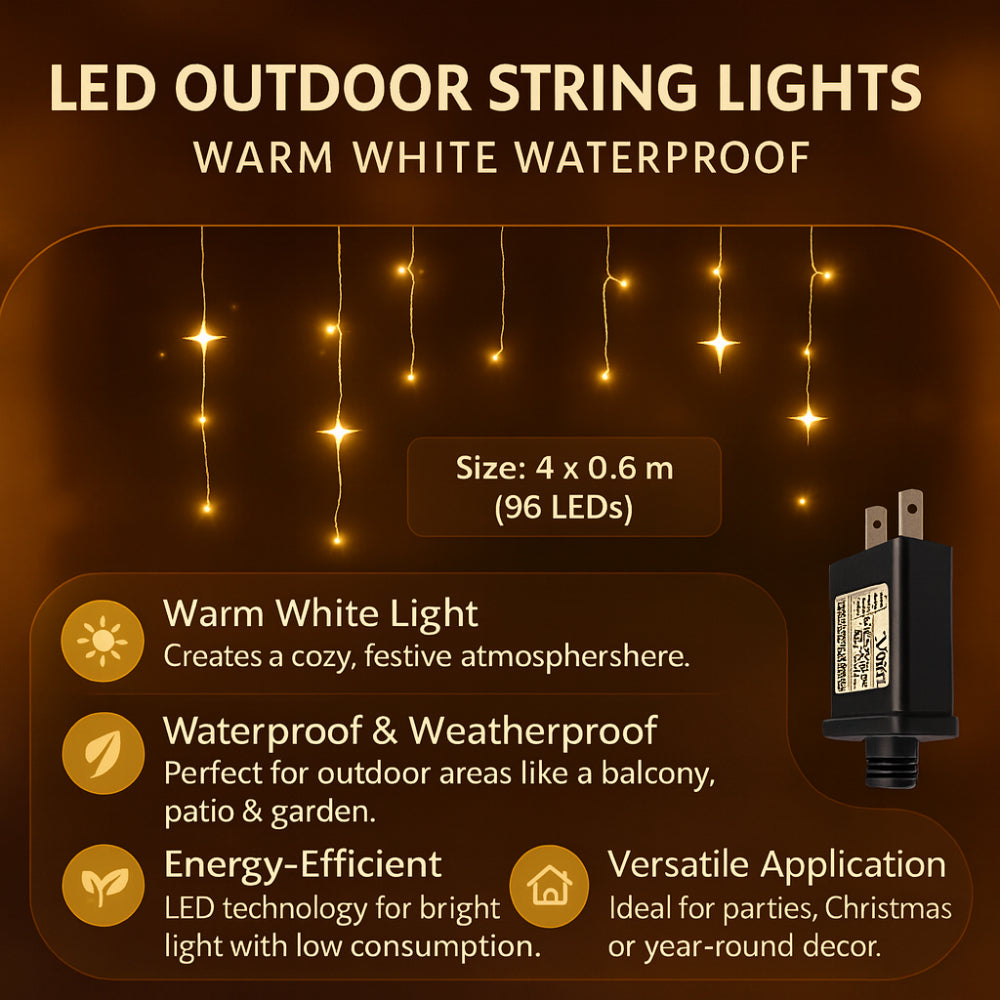 Outdoor String Lights Warm White Waterproof LED Curtain Lights