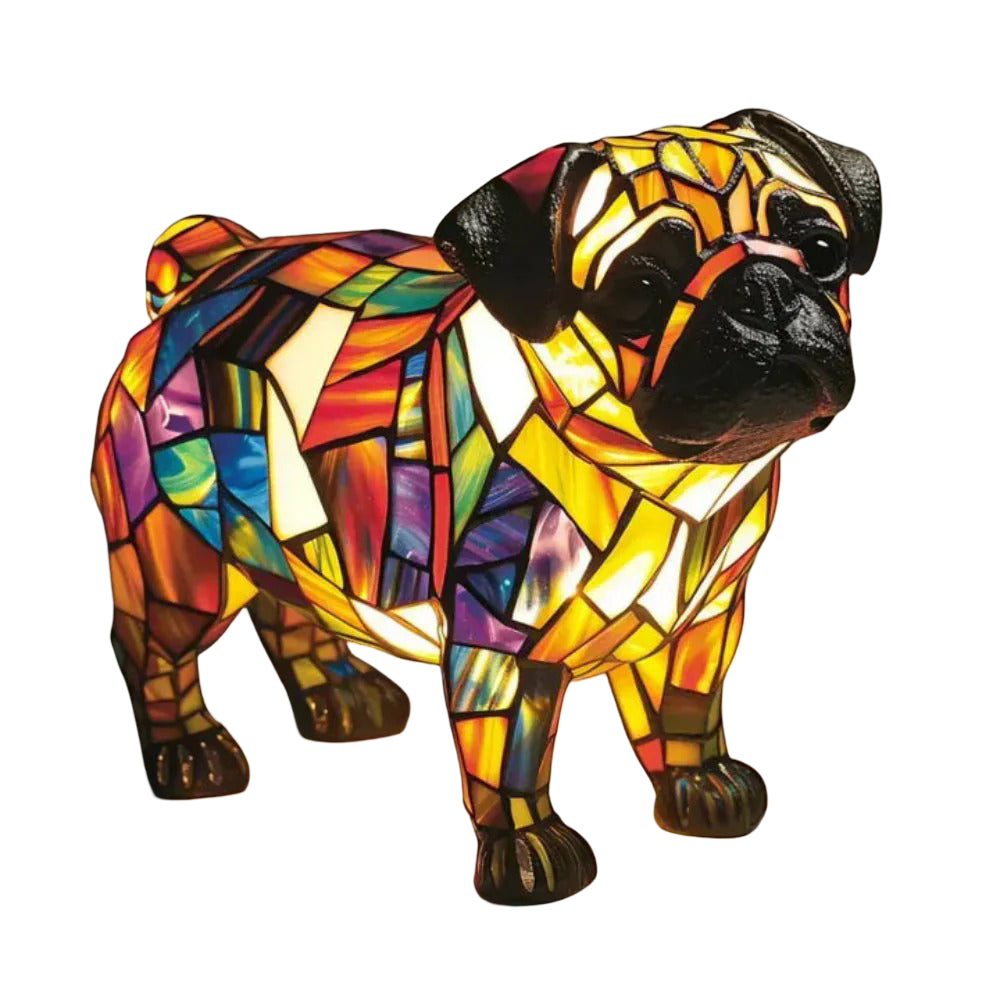Table Lamp Dog Stained Glass Animal Accent Light