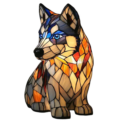 Table Lamp Dog Stained Glass Animal Accent Light