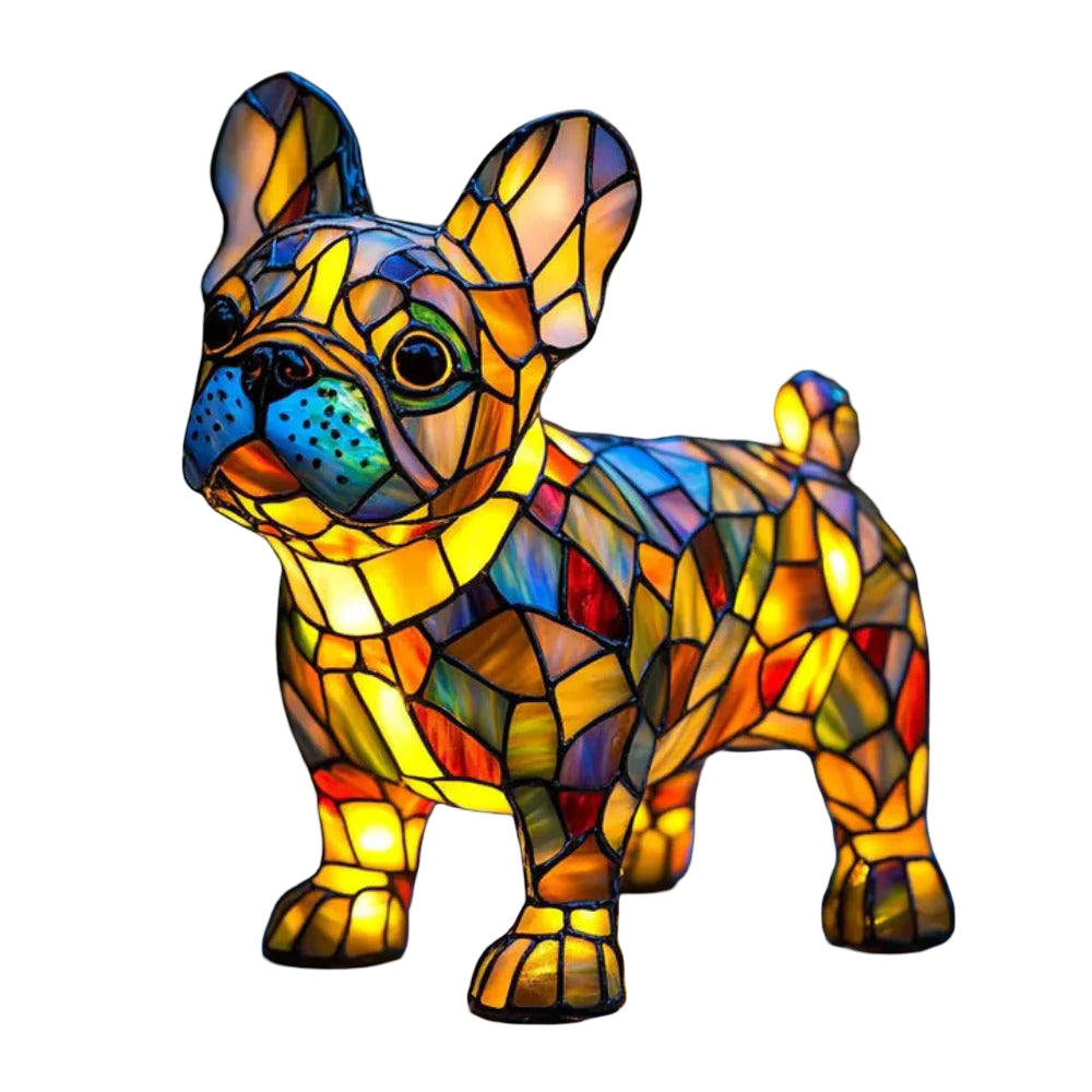 Table Lamp Dog Stained Glass Animal Accent Light