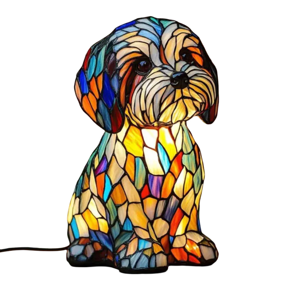 Table Lamp Dog Stained Glass Animal Accent Light