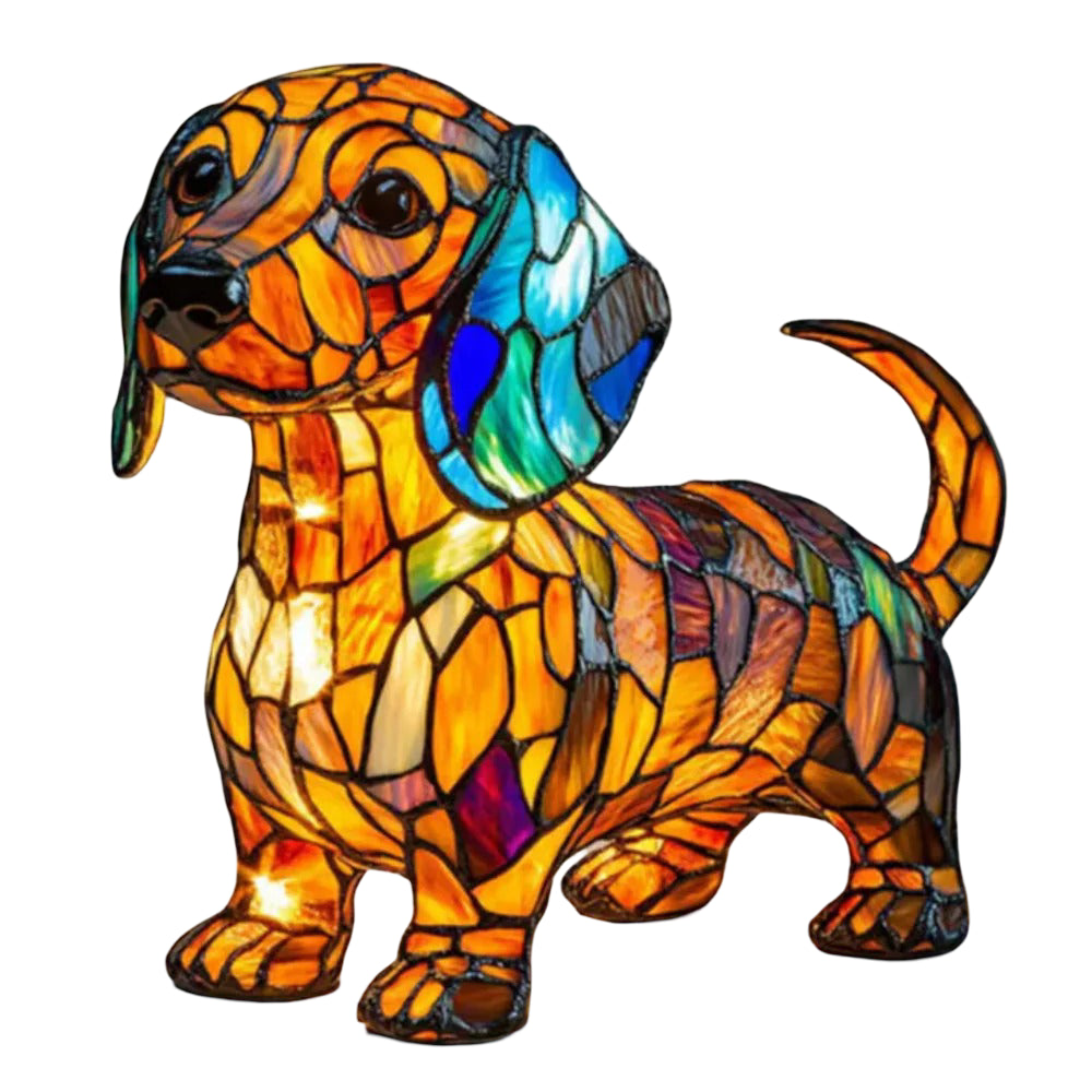 Table Lamp Dog Stained Glass Animal Accent Light