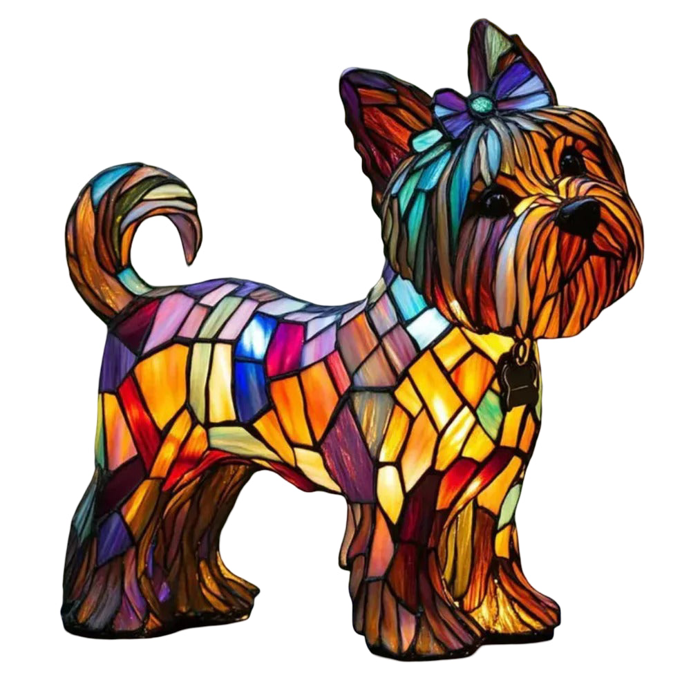 Table Lamp Dog Stained Glass Animal Accent Light