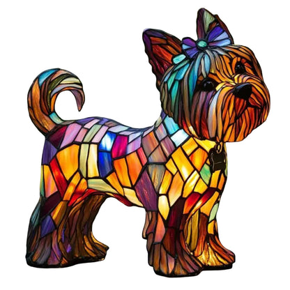 Table Lamp Dog Stained Glass Animal Accent Light