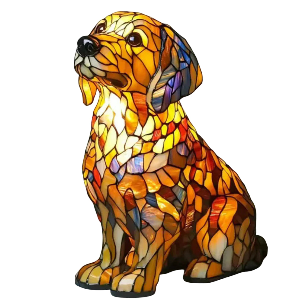 Table Lamp Dog Stained Glass Animal Accent Light