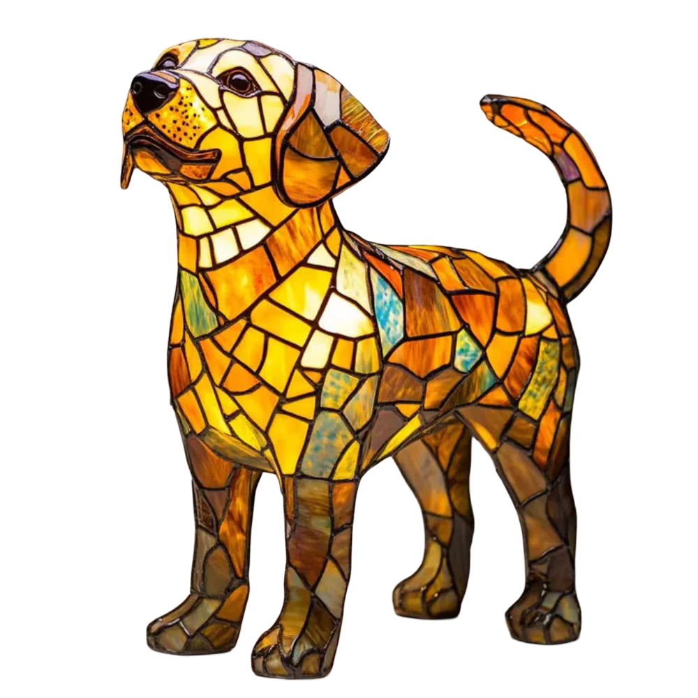 Table Lamp Dog Stained Glass Animal Accent Light