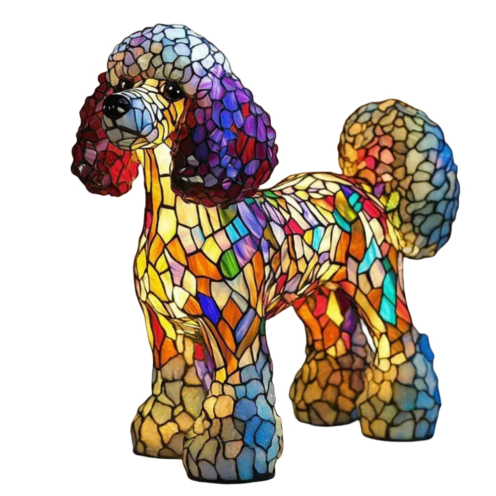Table Lamp Dog Stained Glass Animal Accent Light
