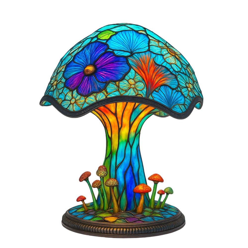 Table Lamp Mushroom Stained Glass Light Cozy Home Decor