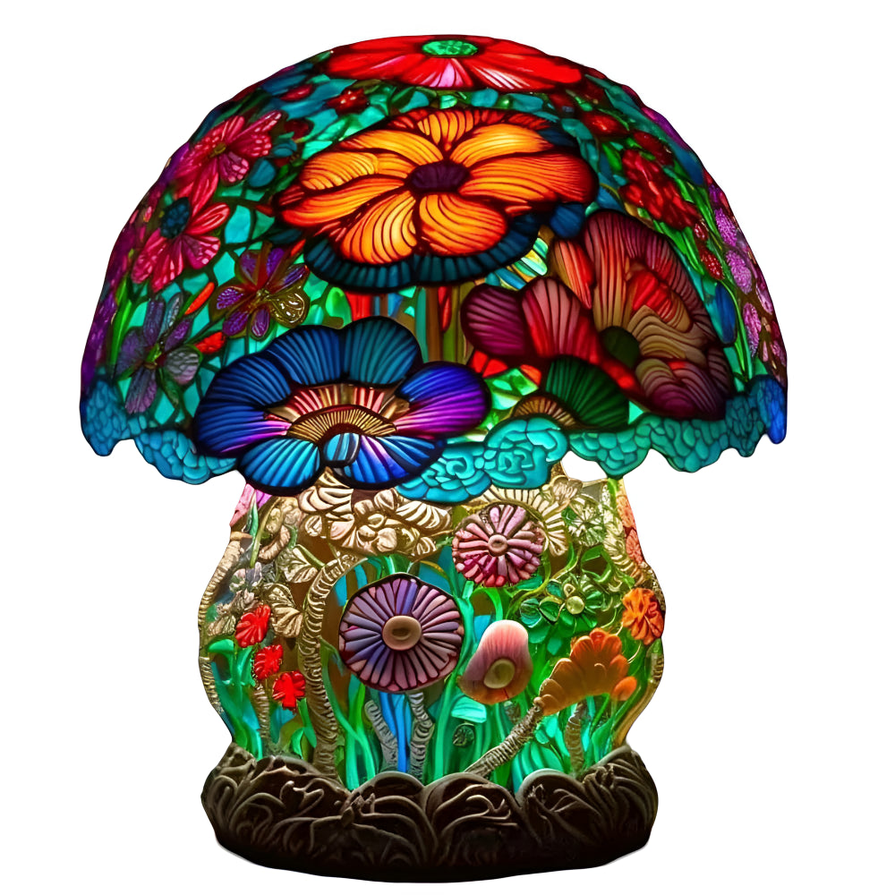 Table Lamp Mushroom Stained Glass Light Cozy Home Decor