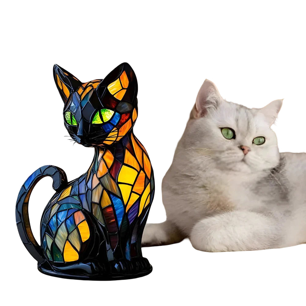 Table Lamp Stained Glass Cat Light for Warm Ambient Home Decor