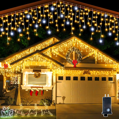 Waterproof LED Outdoor Light Curtain Warm White Christmas Decor 0