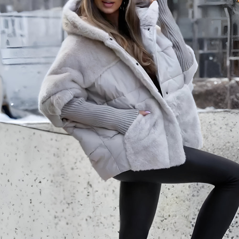 Women's Oversized Faux Fur Hooded Puffer Jacket Quilted Warm