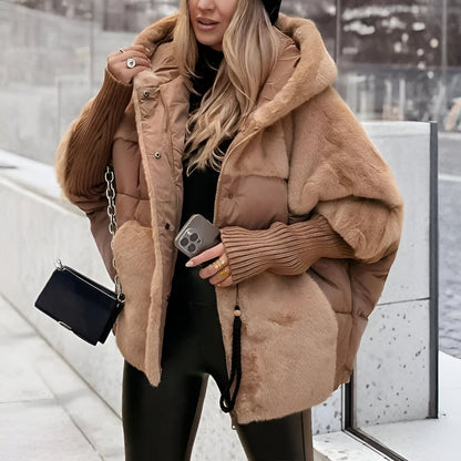 Women's Oversized Faux Fur Hooded Puffer Jacket Quilted Warm