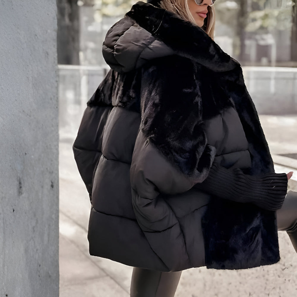 Women's Oversized Faux Fur Hooded Puffer Jacket Quilted Warm