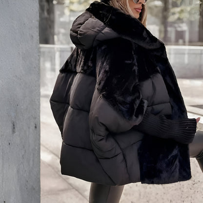 Women's Oversized Faux Fur Hooded Puffer Jacket Quilted Warm