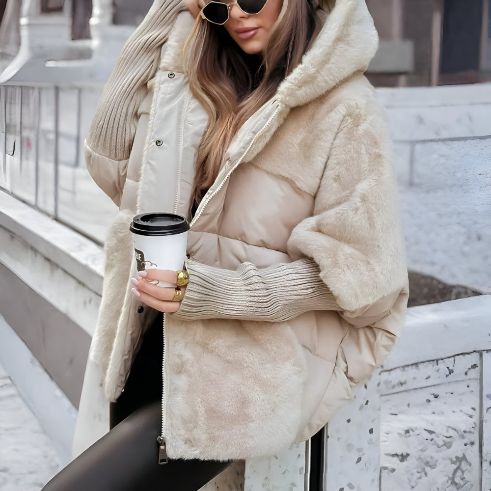 Women's Oversized Faux Fur Hooded Puffer Jacket Quilted Warm