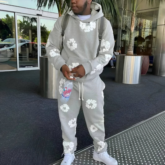 Men's Hoodie Set Floral Print Tracksuit Streetwear Outfit