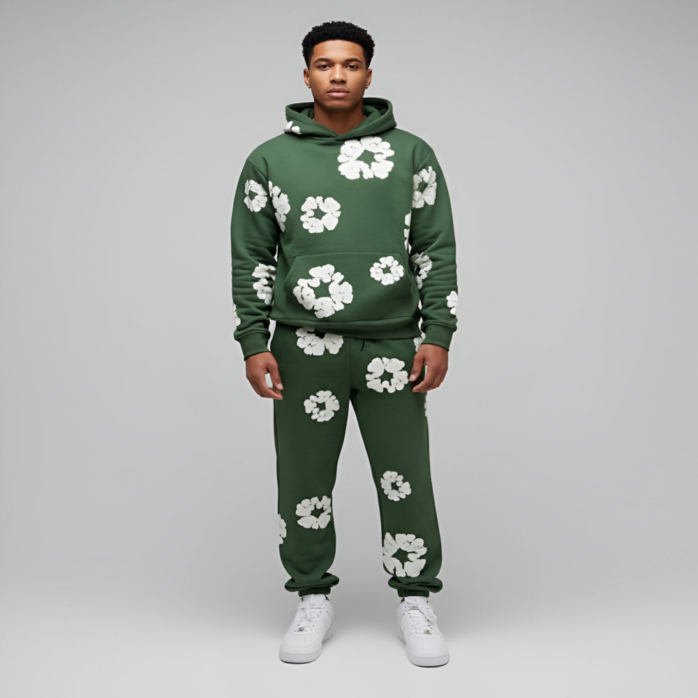 Men's Hoodie Set Floral Print Tracksuit Streetwear Outfit