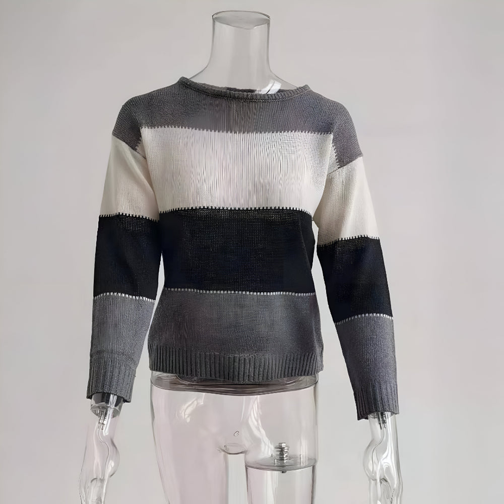 Women's Cozy Relaxed Color Block Knit Sweater Long Sleeve