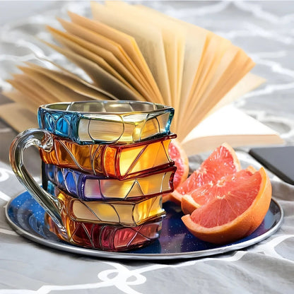 Coffee Mug Glass 3D Book Stack Handmade Drinkware Cup