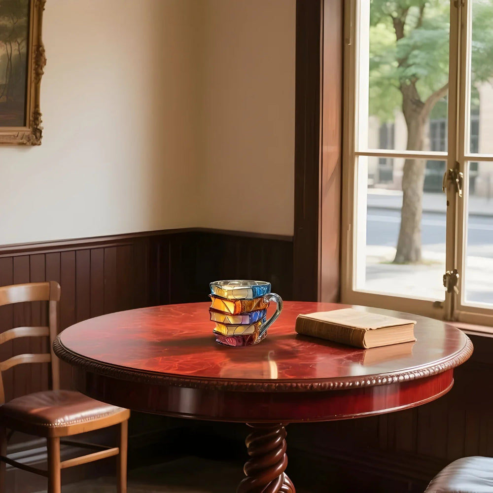 Coffee Mug Glass 3D Book Stack Handmade Drinkware Cup