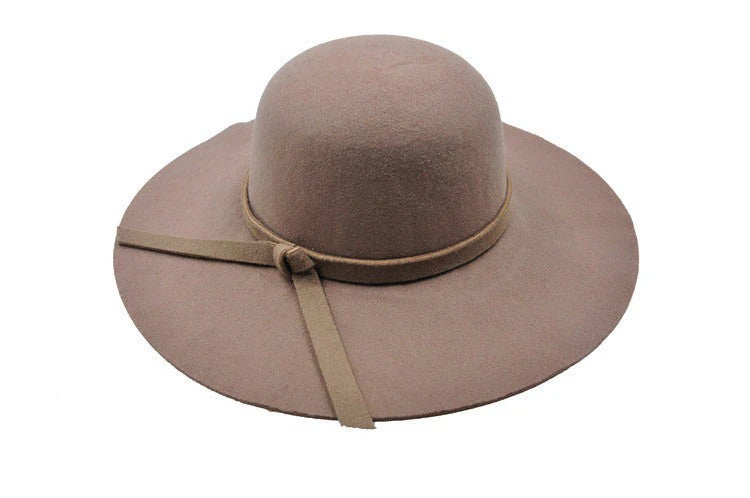 Women's Wide Brim Fedora Hat With Bow Winter Wool Felt Derby Cap