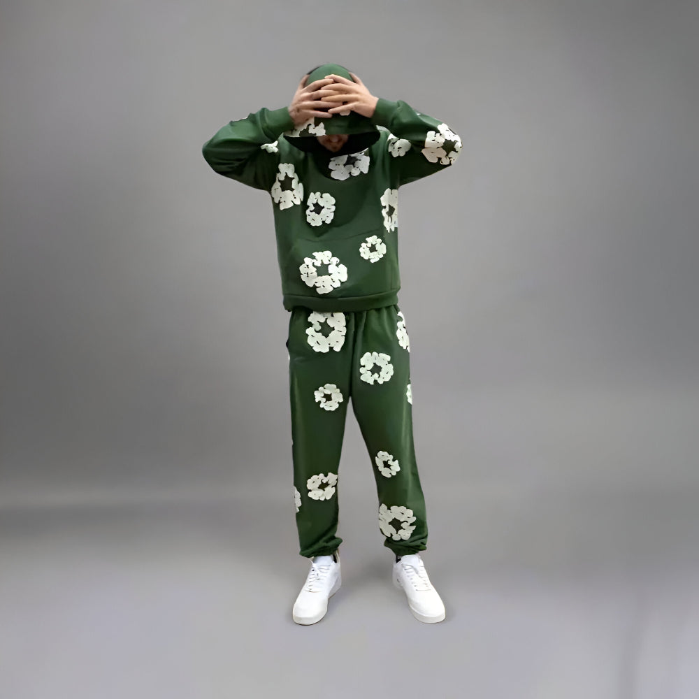 Men's Hoodie Set Floral Print Tracksuit Streetwear Outfit